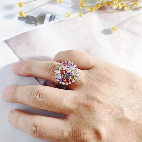 Gorgeous Multi Colored Cocktail Ring - Picture 2 of 6